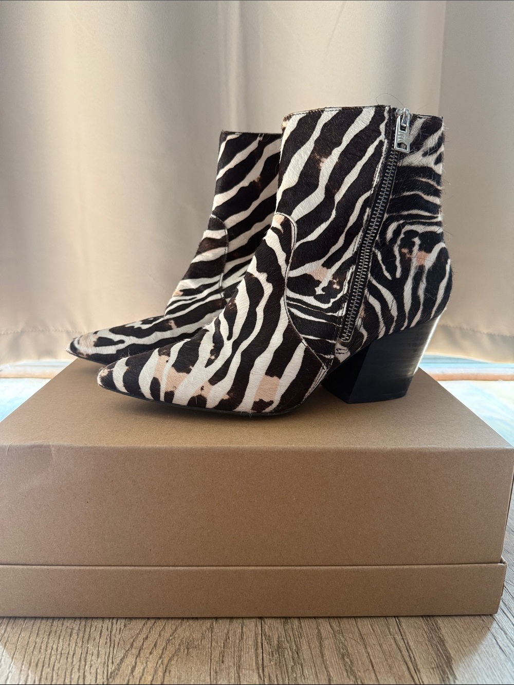AllSaints Zebra-Print Pointed Ankle Boots - Black & White